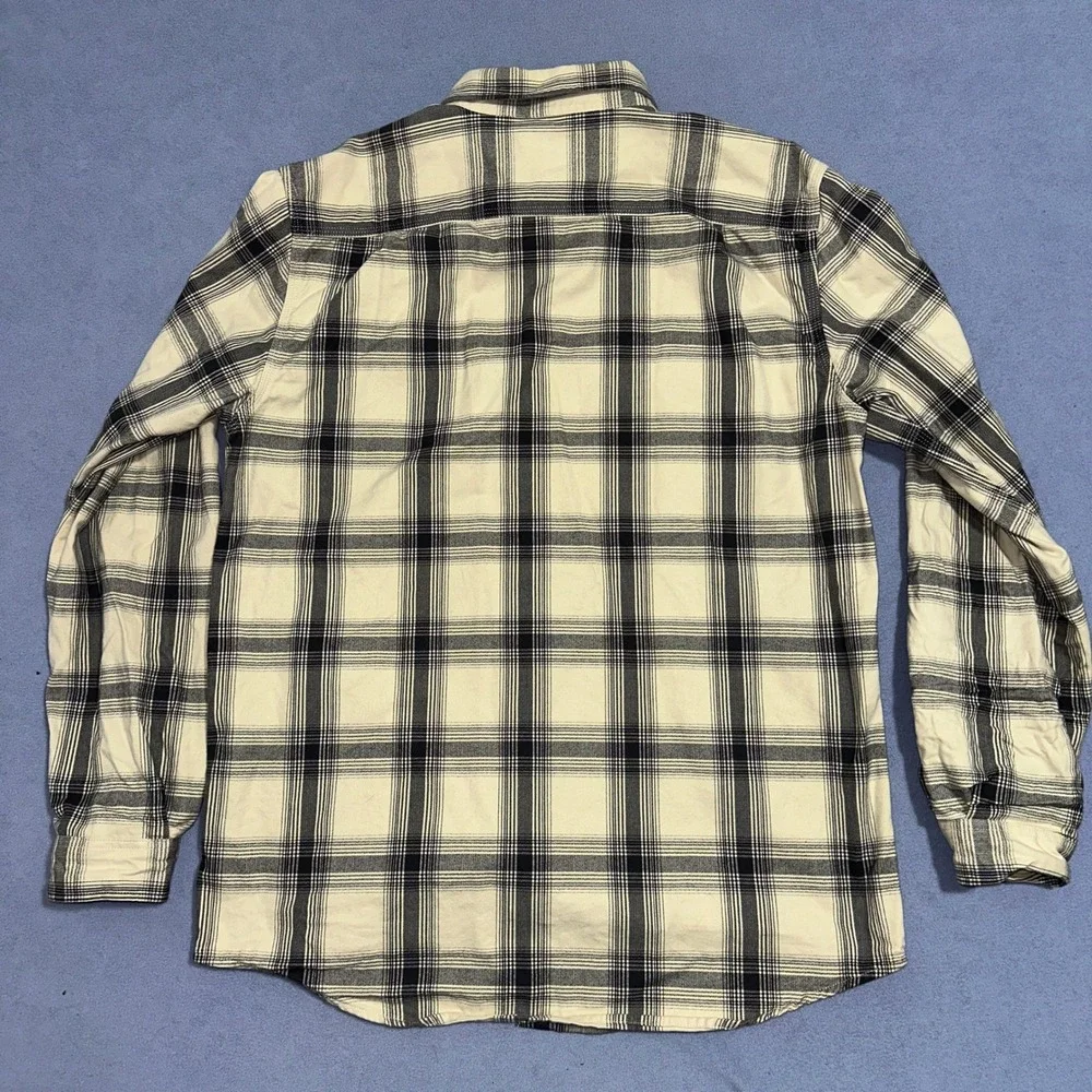 Carhartt Flannel Button-Up Shirt Long Sleeve Plaid‎ Cream Black Mens Size L Tall